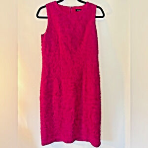 Etcetera 3D Raw Textured Floral Silk Sheath Dress Fuchsia Formal Chic Sz 4